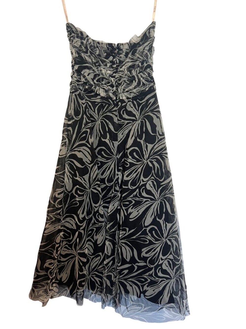 BCBG Max Azria Black & Gray Floral Strapless Dress Size 6 Polyester Made In USA - Picture 2 of 6